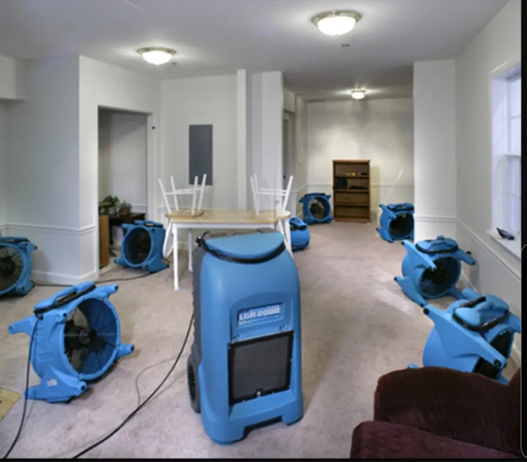 Air movers and dehumidifier setup for Water Damage Restoration in Wasilla
