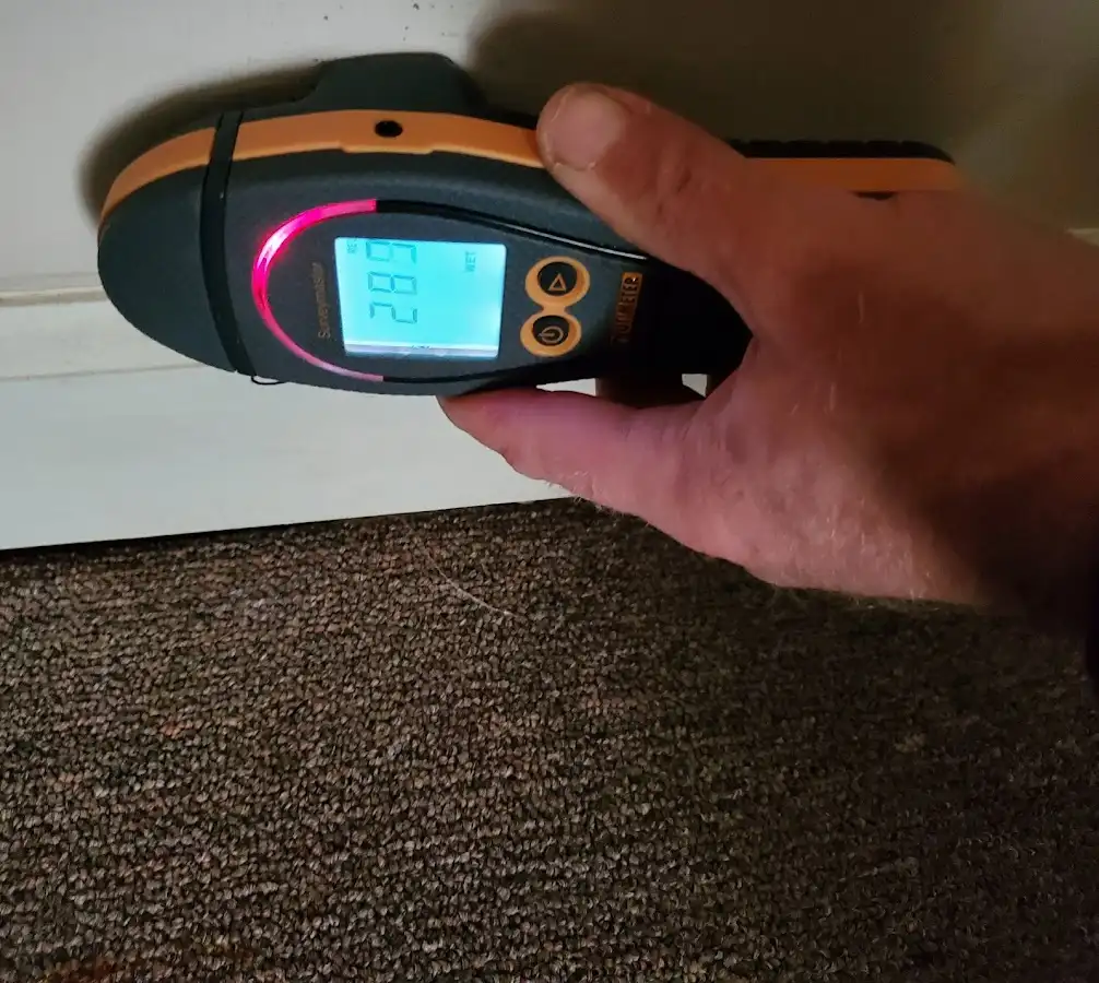 Moisture detection at baseboard during Storm Damage Restoration in Wasilla